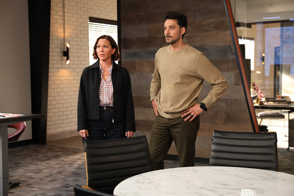 Still from Found Season 2 Episode 4 of Kelli Williams as Margaret and Karan Oberoi as Dahn pictured from left to right.