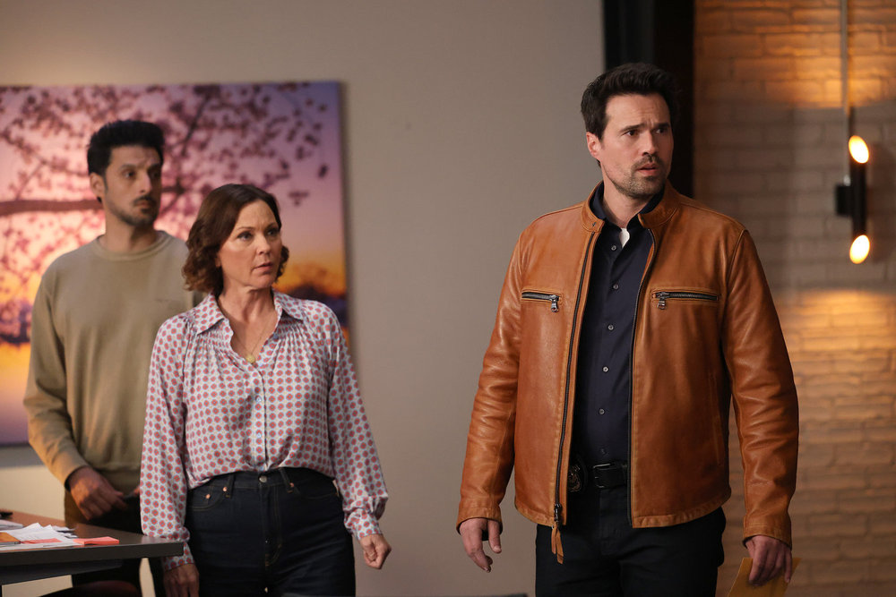 Still from Found Season 2 Episode 4 of Karan Oberoi as Dahn, Kelli Williams as Margaret, and Brett Dalton as Detective Mark Trent pictured from left to right.