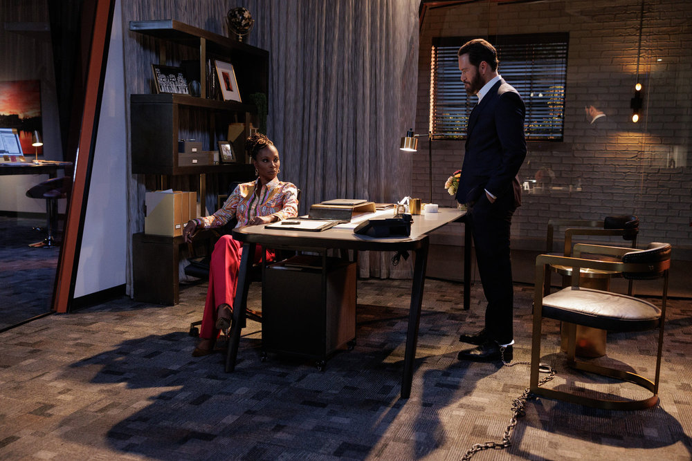 Still from Found Season 2 Episode 5 of Shanola Hampton as Gabi and Mark-Paul Gosselaar as Sir pictured from left to right.