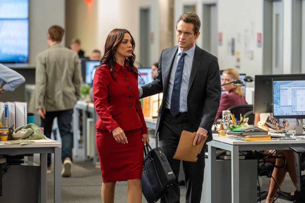 Law & Order - Season 24 | Tell-Tale TV LAW & ORDER -- "Catch and Kill" Episode 24001 -- Pictured: (l-r) Odelya Halevi as Assistant District Attorney Samantha Maroun, Hugh Dancy as Assistant District Attorney Nolan Price