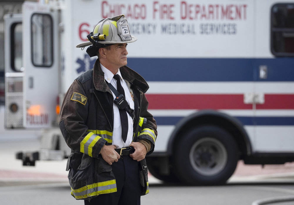 CHICAGO FIRE -- "All Kinds Of Crazy" Episode 13003 -- Pictured: Dermot Mulroney as Chief Dom Pascal