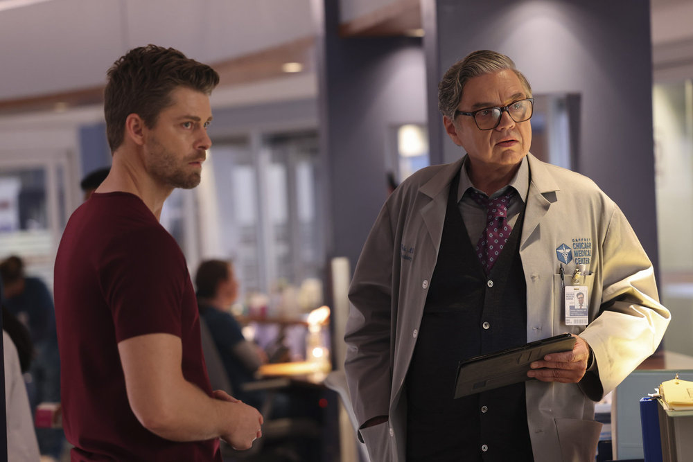 CHICAGO MED -- "Trust Fall" Episode 1003 -- Pictured: (l-r) Luke Mitchell as Dr. Mitch Ripley, Oliver Platt as Dr. Daniel Charles Chicago Med Season 10 Episode 3 Review: Trust Fall CHICAGO MED -- "Trust Fall" Episode 1003 -- Pictured: (l-r) Luke Mitchell as Dr. Mitch Ripley, Oliver Platt as Dr. Daniel Charles