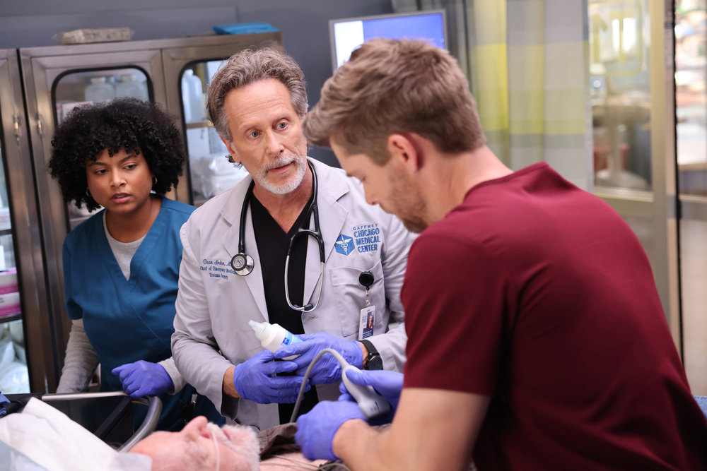 Chicago Med - Season 10 | Tell-Tale TV CHICAGO MED -- "Trust Fall" Episode 1003 -- Pictured: (l-r) Steven Weber as Dr. Dean Archer, Luke Mitchell as Dr. Mitch Ripley