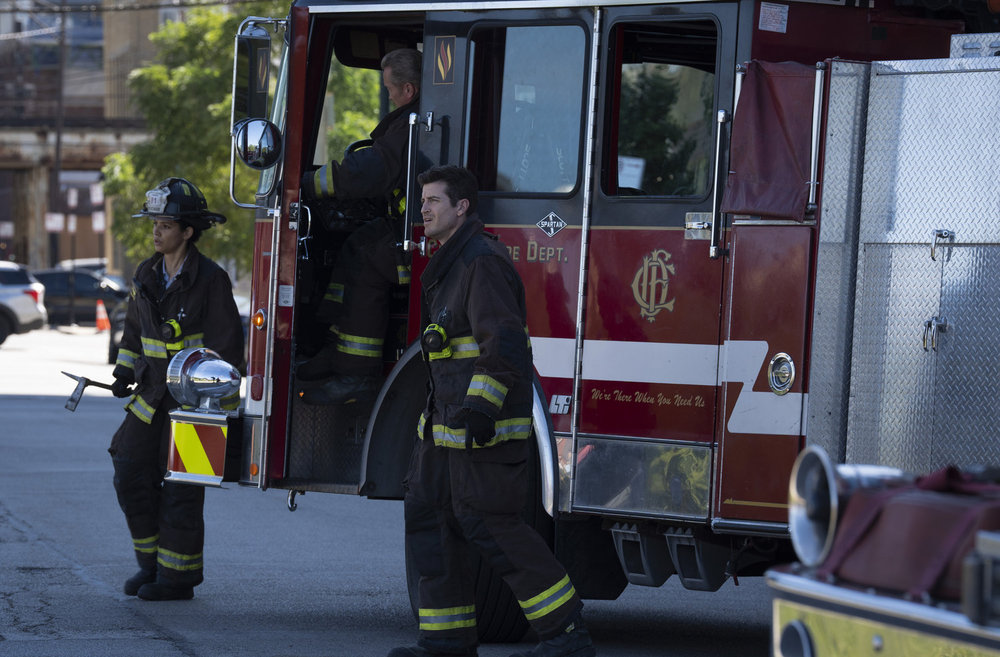 CHICAGO FIRE -- "Through The Skin" Episode 13004 -- Pictured: (l-r) Miranda Rae Mayo as Stella Kidd, Jake Lockett as Sam Carver