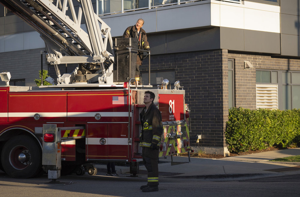 CHICAGO FIRE -- "Through The Skin" Episode 13004 -- Pictured: (l-r) Christian Stolte as Randy Mouch McHolland, Jake Lockett as Sam Carver