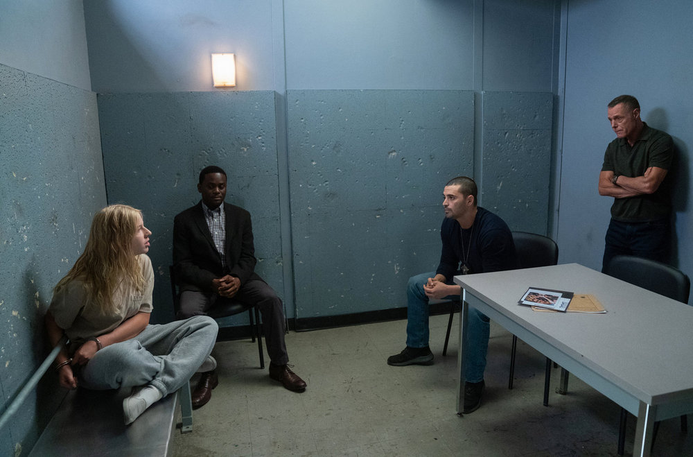 CHICAGO P.D. -- "Water and Honey" Episode 12005 -- Pictured: (l-r) Vienna Weaver as Jess Marks, Anthony L. Williams as Child Advocate, Benjamin Levy Aguilar as Dante Torres, Jason Beghe as Sgt. Hank Voight