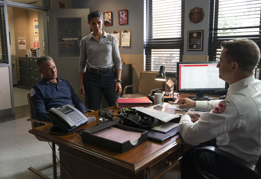 CHICAGO FIRE -- "Down The Rabbit Hole" Episode 13005 -- Pictured: (l-r) Taylor Kinney as Kelly Severide, Miranda Rae Mayo as Stella Kidd