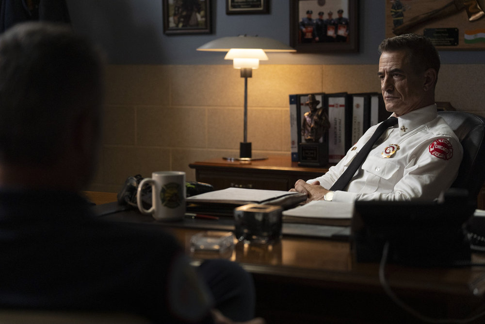CHICAGO FIRE -- "Down The Rabbit Hole" Episode 13005 -- Pictured: Dermot Mulroney as Chief Dom Pascal