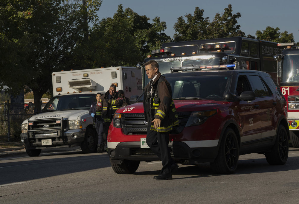 CHICAGO FIRE -- "Down The Rabbit Hole" Episode 13005 -- Pictured: Dermot Mulroney as Chief Dom Pascal