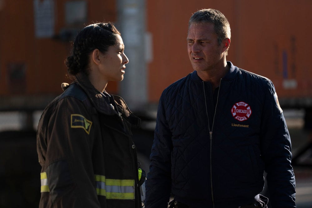 CHICAGO FIRE -- "Down The Rabbit Hole" Episode 13005 -- Pictured: (l-r) Miranda Rae Mayo as Stella Kidd, Taylor Kinney as Kelly Severide
