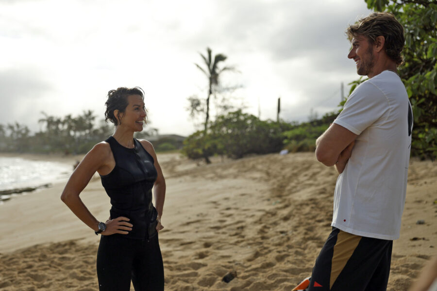 RESCUE: HIGH SURF Season 1 Episode 4 - Arielle Kebbel and Adam Demos | Tell-Tale TV Still from RESCUE: HIGH SURF Season 1 Episode 4 of Arielle Kebbel and Adam Demos pictured from left to right.