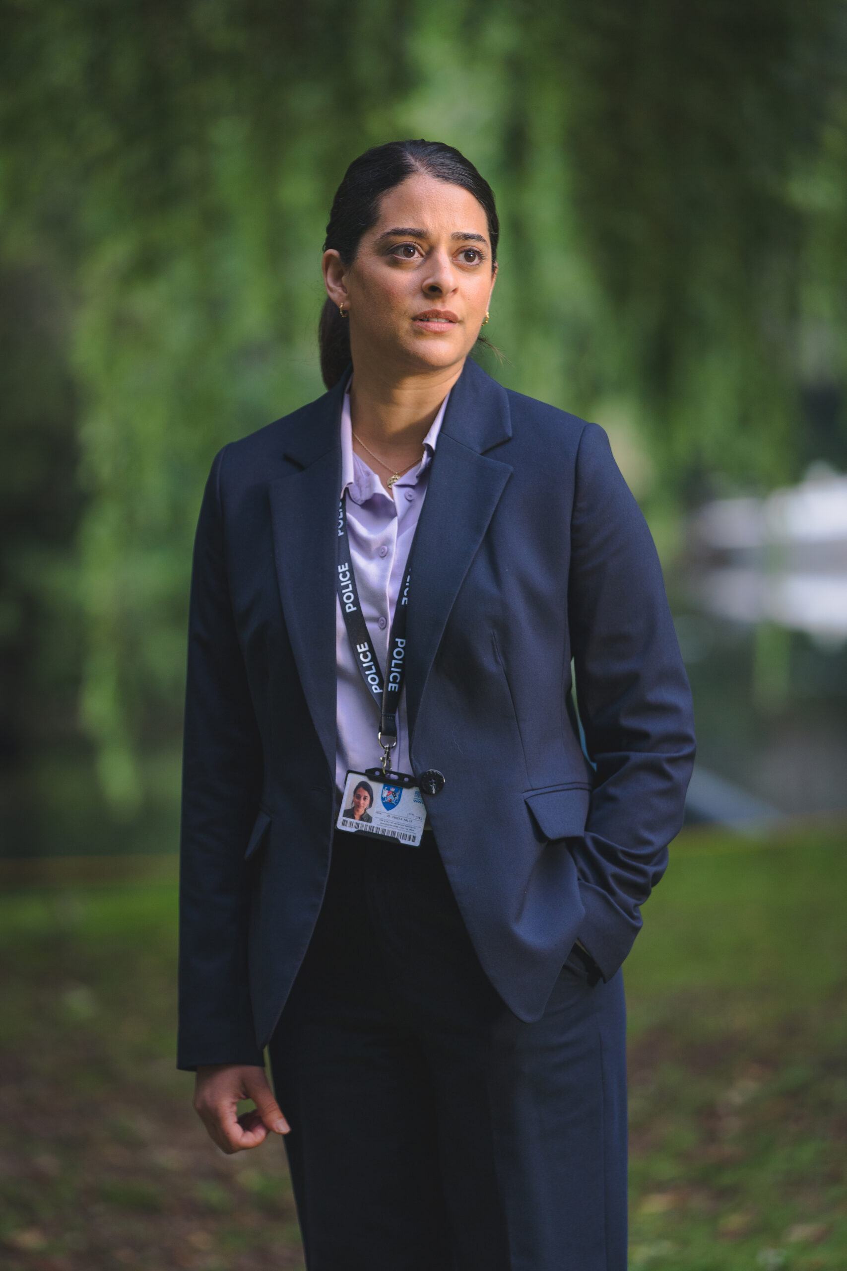 THE MARLOW MURDER CLUB ON MASTERPIECE Season 1 Episode 1 - DS Tanika Malik | Tell-Tale TV Still from The Marlow Murder Club on Masterpiece of Natalie Dew as DS Tanika Malik.