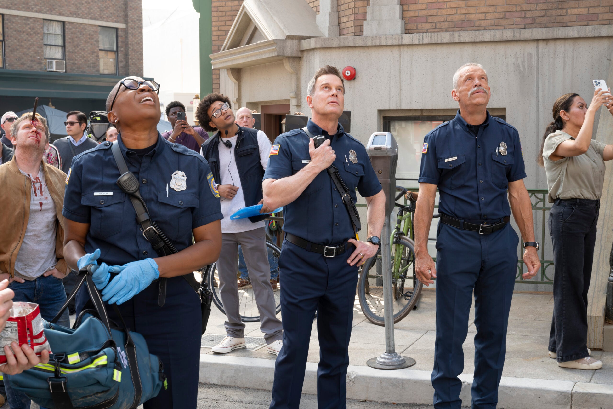 9-1-1 Season 8 Episode 7, "Hotshots" -- AISHA HINDS, PETER KRAUSE, BRIAN THOMPSON