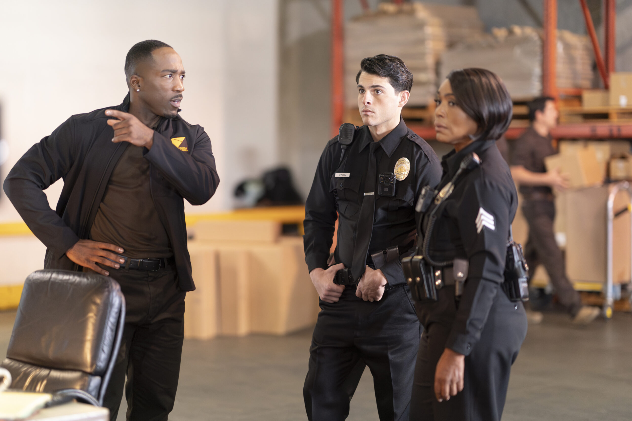 9-1-1 Season 8 Episode 7, "Hotshots" -- DEVINAIR MATHIS, ZACH TINKER, ANGELA BASSETT