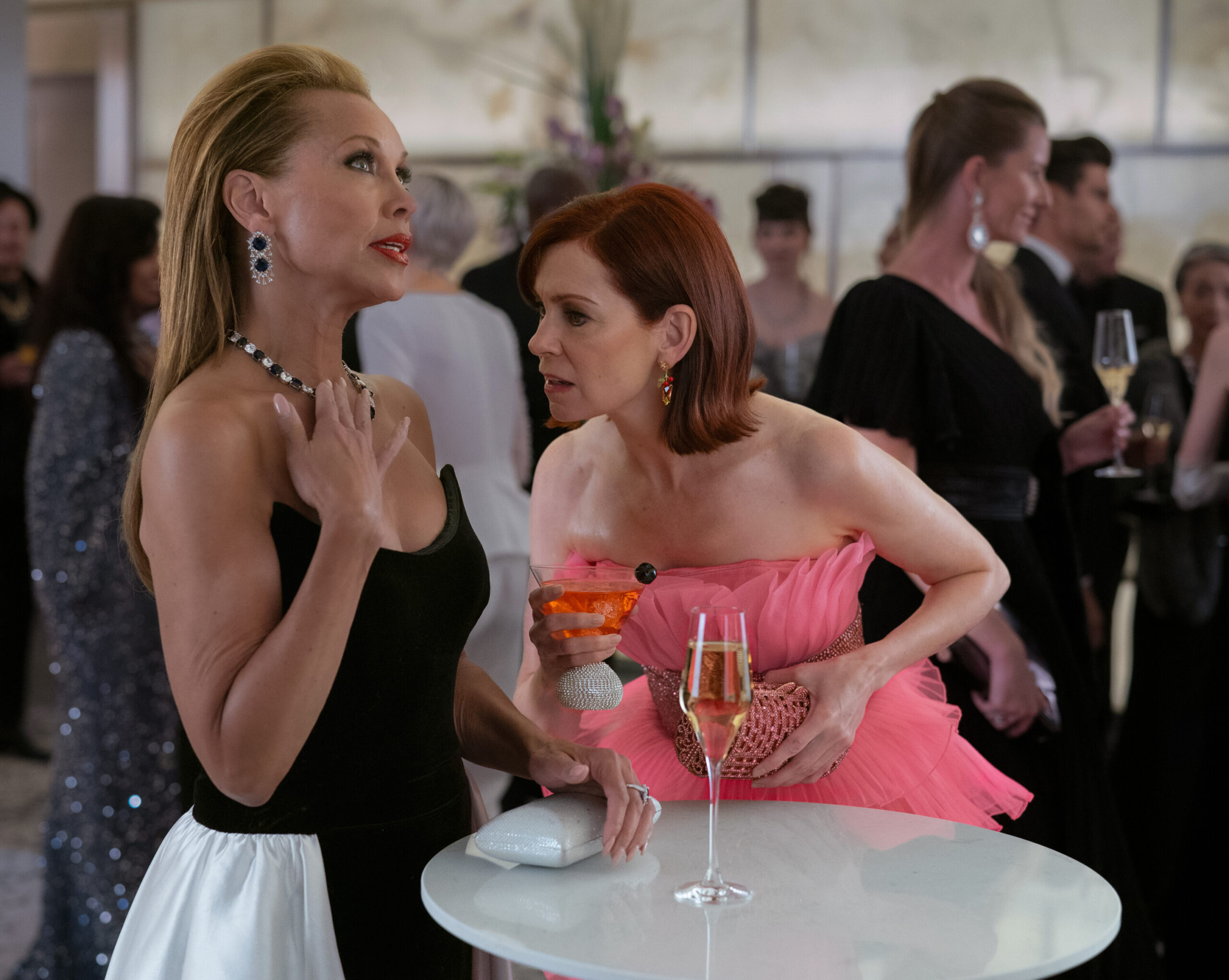 Still from Elsbeth Season 2 Episode 4 of Vanessa Williams as Roselyn Joshi and Carrie Preston as Elsbeth Tascioni pictured from left to right.