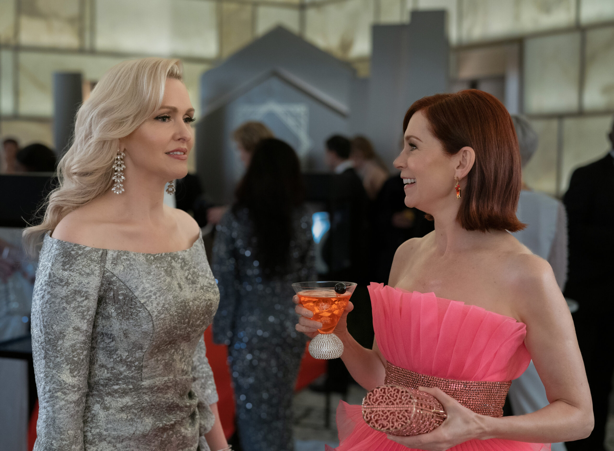 Still from Elsbeth Season 2 Episode 4 of Jenn Lyon as Celeste and Carrie Preston as Elsbeth Tascioni pictured from left to right.