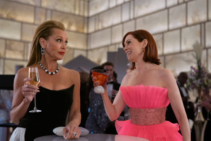 Still from Elsbeth Season 2 Episode 4 of Vanessa Williams as Roselyn Joshi and Carrie Preston as Elsbeth Tascioni pictured from left to right.