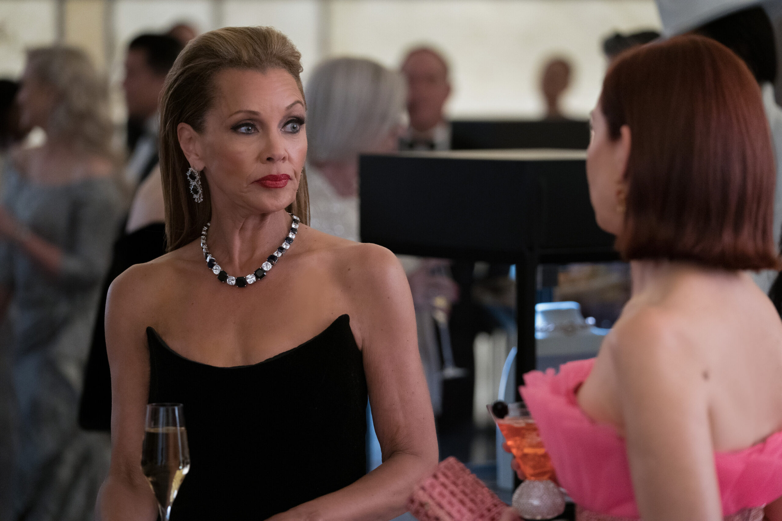 Still from Elsbeth Season 2 Episode 4 of Vanessa Williams as Roselyn Joshi and Carrie Preston as Elsbeth Tascioni pictured from left to right.
