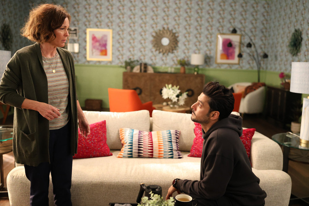 Still from Found Season 2 Episode 8 of Kelli Williams as Margaret and Karan Oberoi as Dahn pictured from left to right.