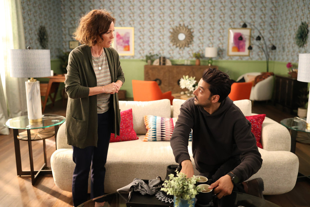 Still from Found Season 2 Episode 8 of Kelli Williams as Margaret and Karan Oberoi as Dahn pictured from left to right.