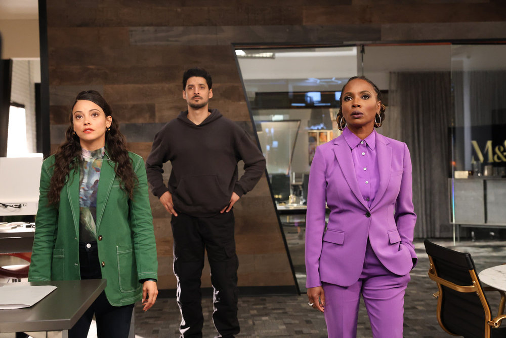 Still from Found Season 2 Episode 8 of Gabrielle Walsh as Lacey, Karan Oberoi as Dahn, and Shanola Hampton as Gabi pictured from left to right.