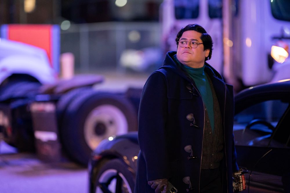 What We Do in the Shadows Season 6 Episode 8 P.I. Undercover New York | Tell-Tale TV Guillermo stands outside on a film set at night on What We Do in the Shadows Season 6 Episode 8, "P.I. Undercover New York."