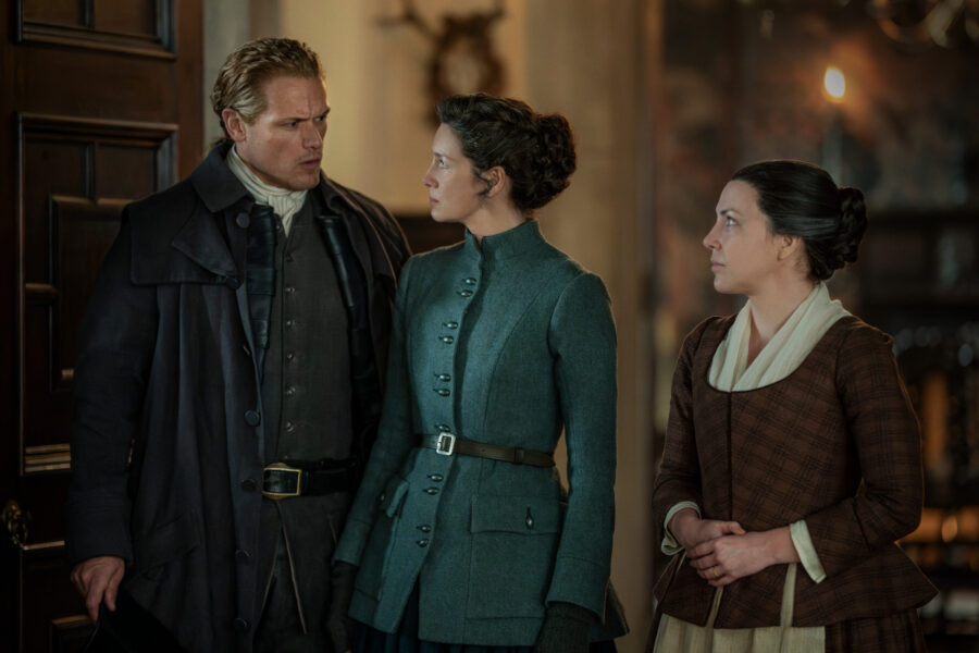 Outlander Season 7 Episode 9 - Caitriona Balfe as Claire Randall Fraser, Sam Heughan as Jamie Fraser, Kristin Atherton as Jenny
