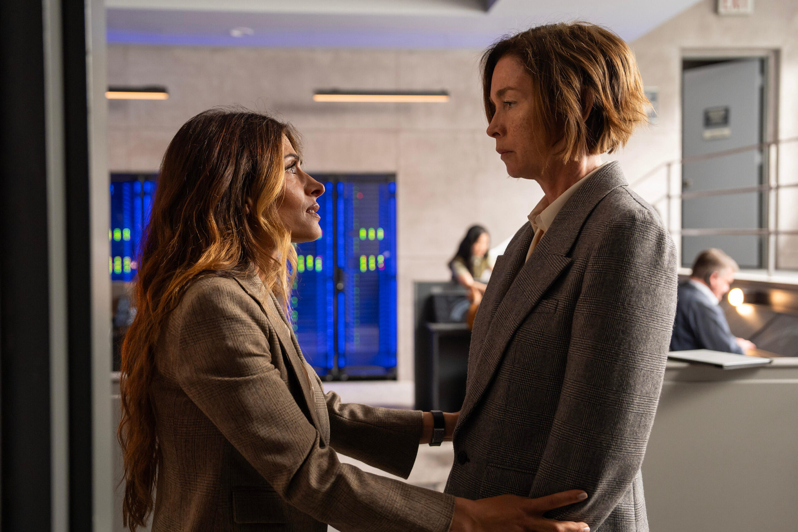 Still from Paradise Season 1 of Sarah Shahi and Julianne Nicholson pictured from left to right.