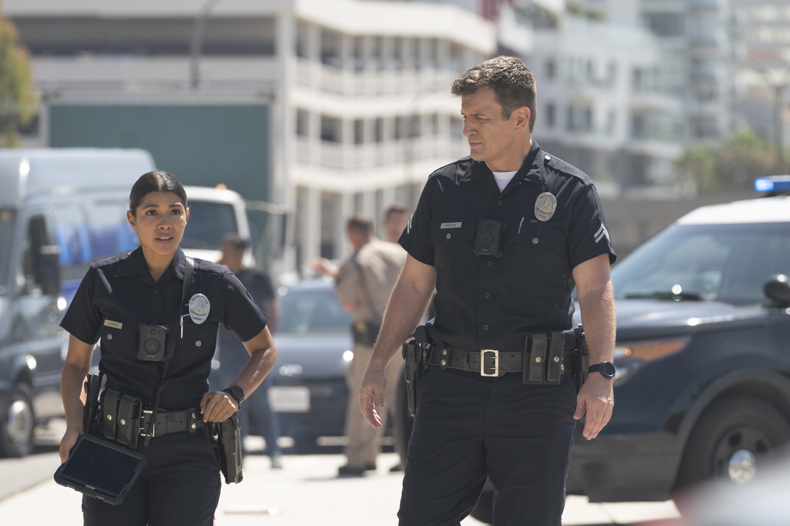 The Rookie Season 7 Episode 3, "Darkness Falling" -- LISSETH CHAVEZ, NATHAN FILLION