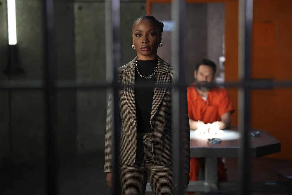 Still from Found Season 2 Episode 17 of Shanola Hampton as Gabi Mosely and Mark-Paul Gosselaar as Sir pictured from left to right.