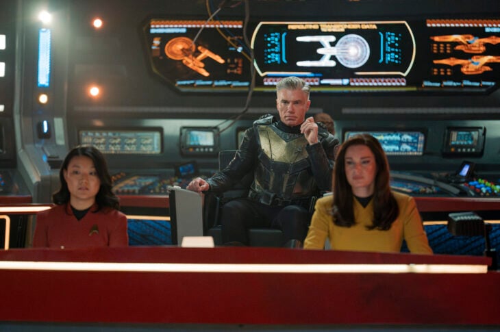 Star Trek: Strange New Worlds Season 3 -- Rong Fu as Mitchell, Anson Mount as Pike, and Rebecca Romijn as Una Star Trek: Strange New Worlds Review: Hegemony, Part II and Wedding Bell Blues (Season 3 Episodes 1 and 2) 