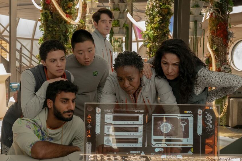 Murderbot Season 1 Episode 2 Eye Contact 3 | Tell-Tale TV Akshay Khanna as Ratthi, Tattiawna Jones as Arada, Sabrina Wu as Pin-Lee, David Dastmalchian as Gurathin, Noma Dumezweni as Mensah, and Tamara Podemski as Bharadwaj on Murderbot Season 1 Episode 2, "Eye Contact."