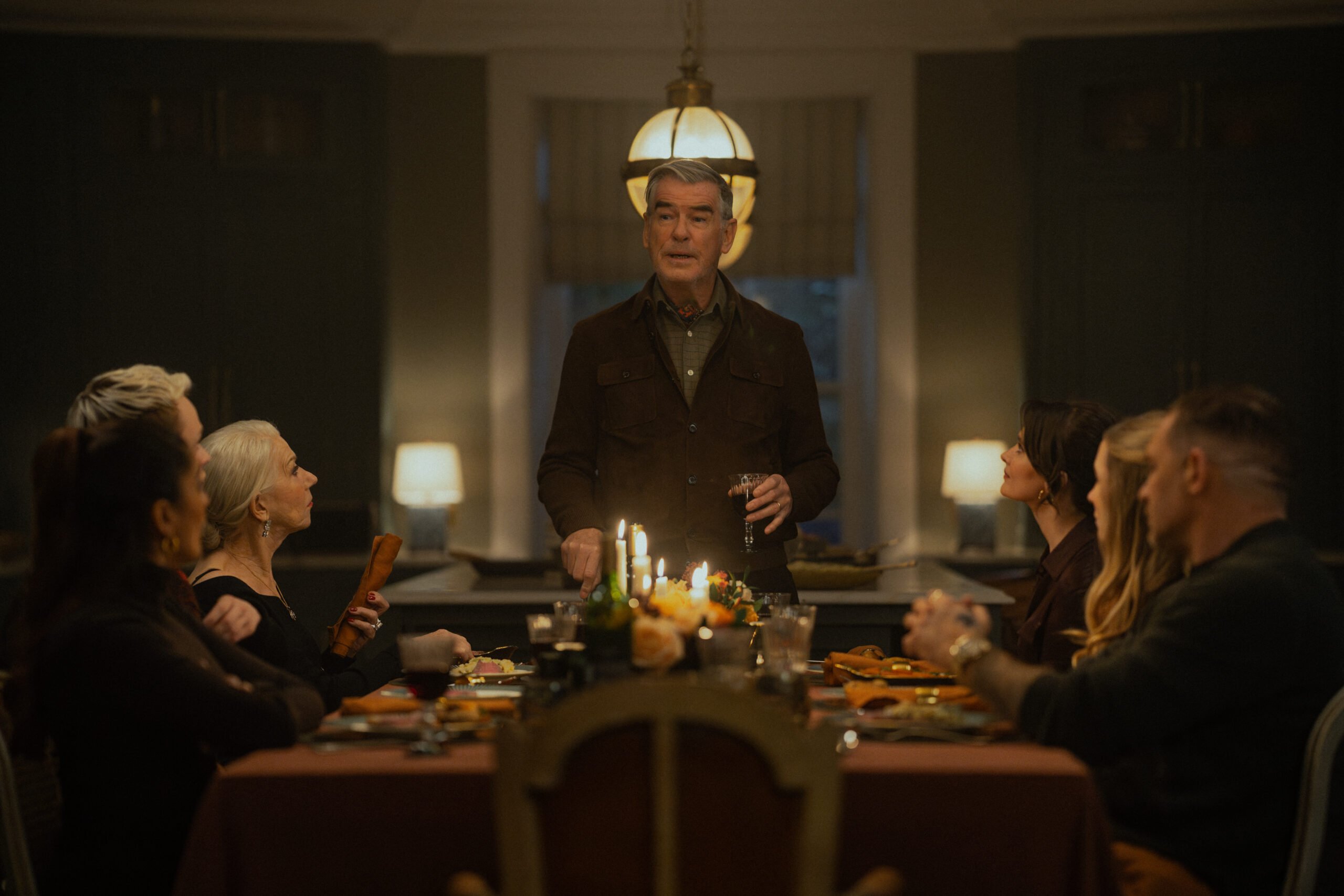 MobLand Season 1 Episode 9, "Beggars Banquet" | Tell-Tale TV MobLand Season 1 Episode 9, "Beggars Banquet" -- Mandeep Dhillon as Seraphina Harrigan, Anson Boon as Eddie Harrigan, Helen Mirren as Maeve Harrigan, Pierce Brosnan as Conrad Harrigan, Emily Barber as Alice, Joanne Froggatt as Jan Da Souza and Tom Hardy as Harry Da Souza