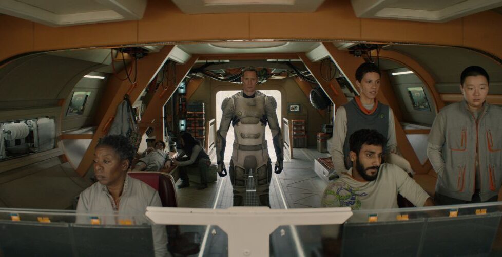 Noma Dumezweni as Mensah, Alexander Skarsgard as SecUnit, Akshay Khanna as Ratthi, Tattiawna Jones as Arada and Sabrina Wu as Pin-Lee on Murderbot Season 1 Episode 8, "Foreign Object."