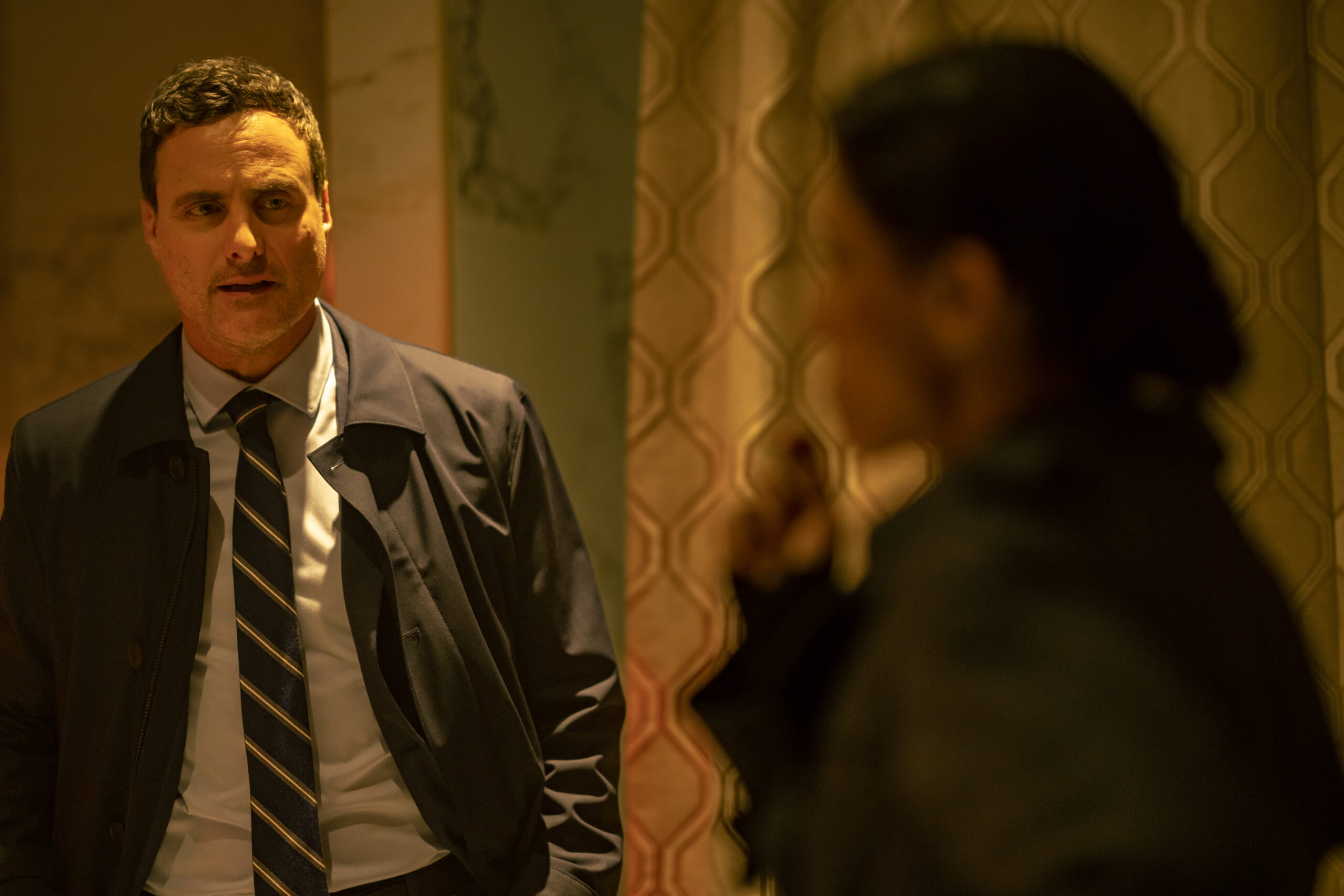 Dexter: Resurrection Season 1 Episode 2, "Camera Shy" - (l-r) Dominic Fumusa as Detective Melvin Oliva and Kadia Saraf as Detective Claudette Wallace