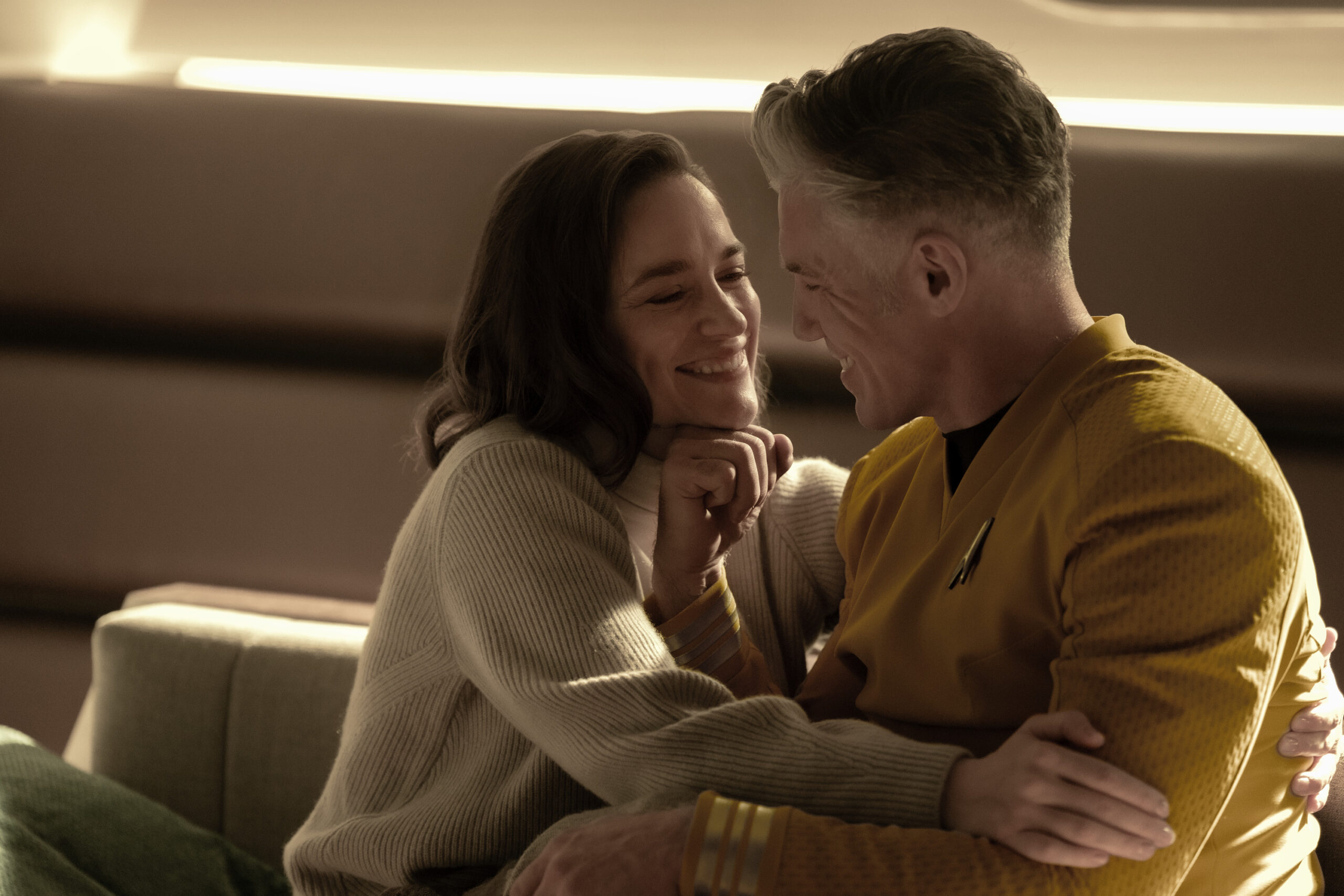 Wedding Bell Blues | Tell-Tale TV Melanie Scrofano as Batel and Anson Mount as Pike on Star Trek: Strange New Worlds Season 3 Episode 2, "Wedding Bell Blues."