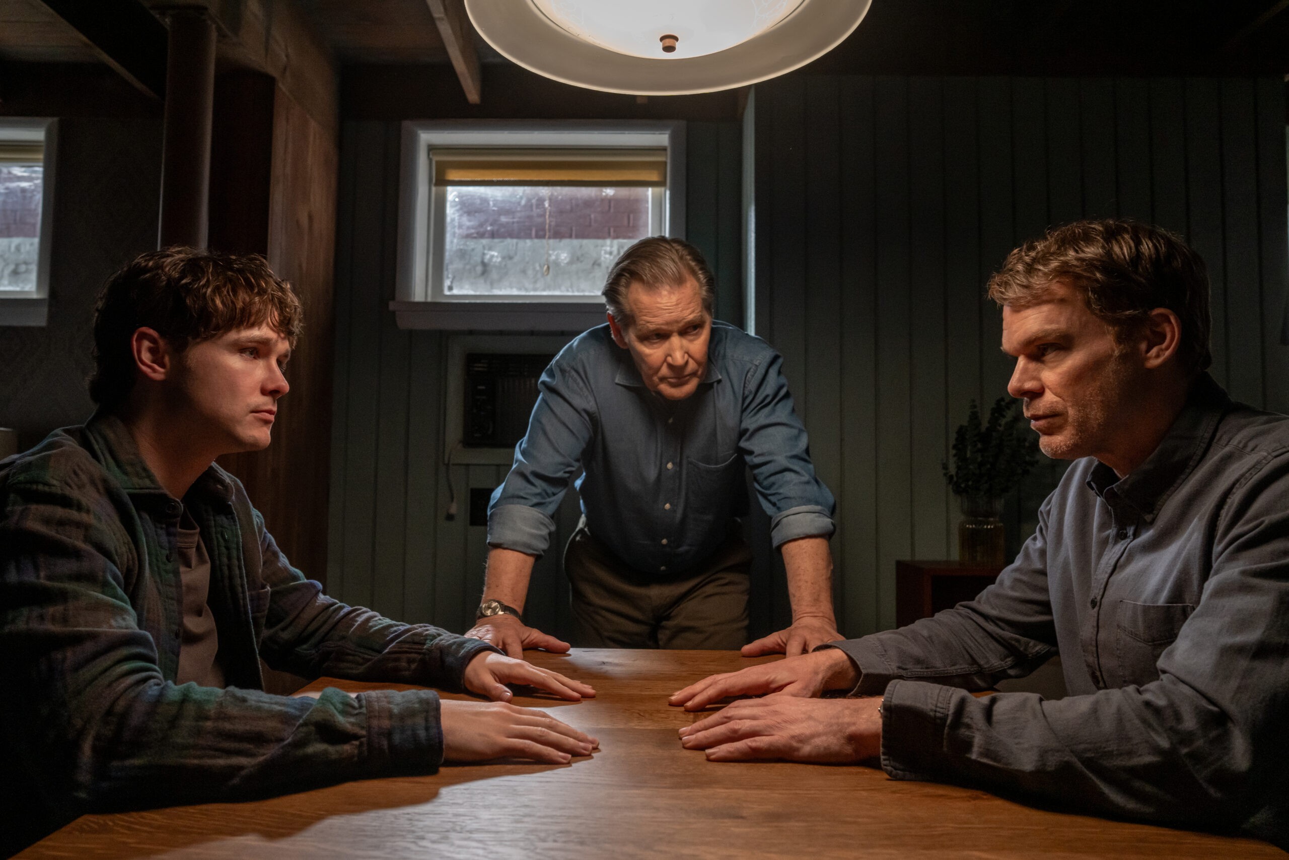 Murder Horny | Tell-Tale TV Dexter: Resurrection Season 1 Episode 5, "Murder Horny" - (l-r) Jack Alcott as Harrison Morgan, James Remar as Harry Morgan, and Michael C. Hall as Dexter Morgan