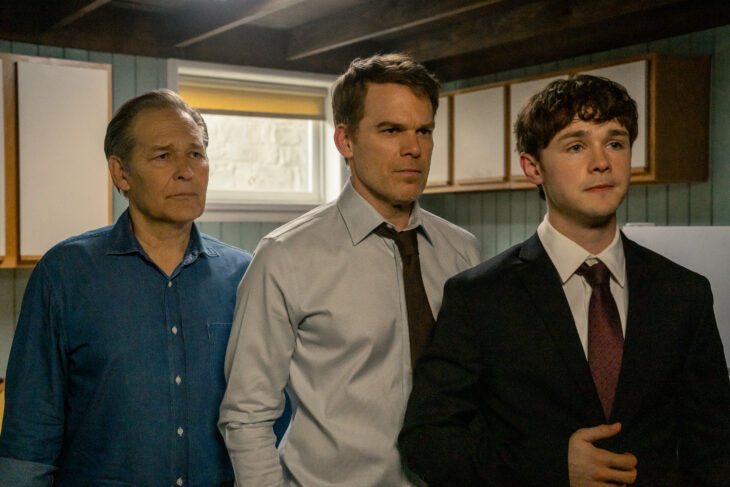 Dexter: Resurrection Season 1 Episode 6, "Cats and Mouse" - (l-r) James Remar as Harry Morgan, Michael C. Hall as Dexter Morgan, and Jack Alcott as Harrison Morgan