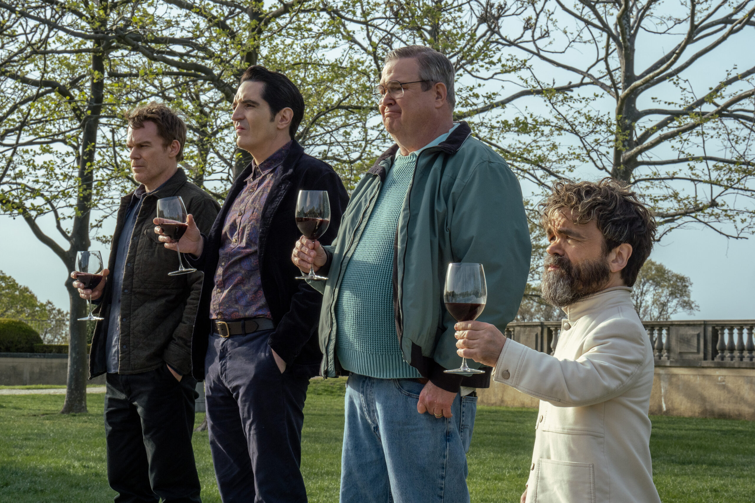Course Correction | Tell-Tale TV Dexter: Resurrection Season 1 Episode 7, "Course Correction" - (l-r) Michael C. Hall as Dexter Morgan, David Dastmalchian as Gareth, Eric Stonestreet as Al, and Peter Dinklage as Leon Prater
