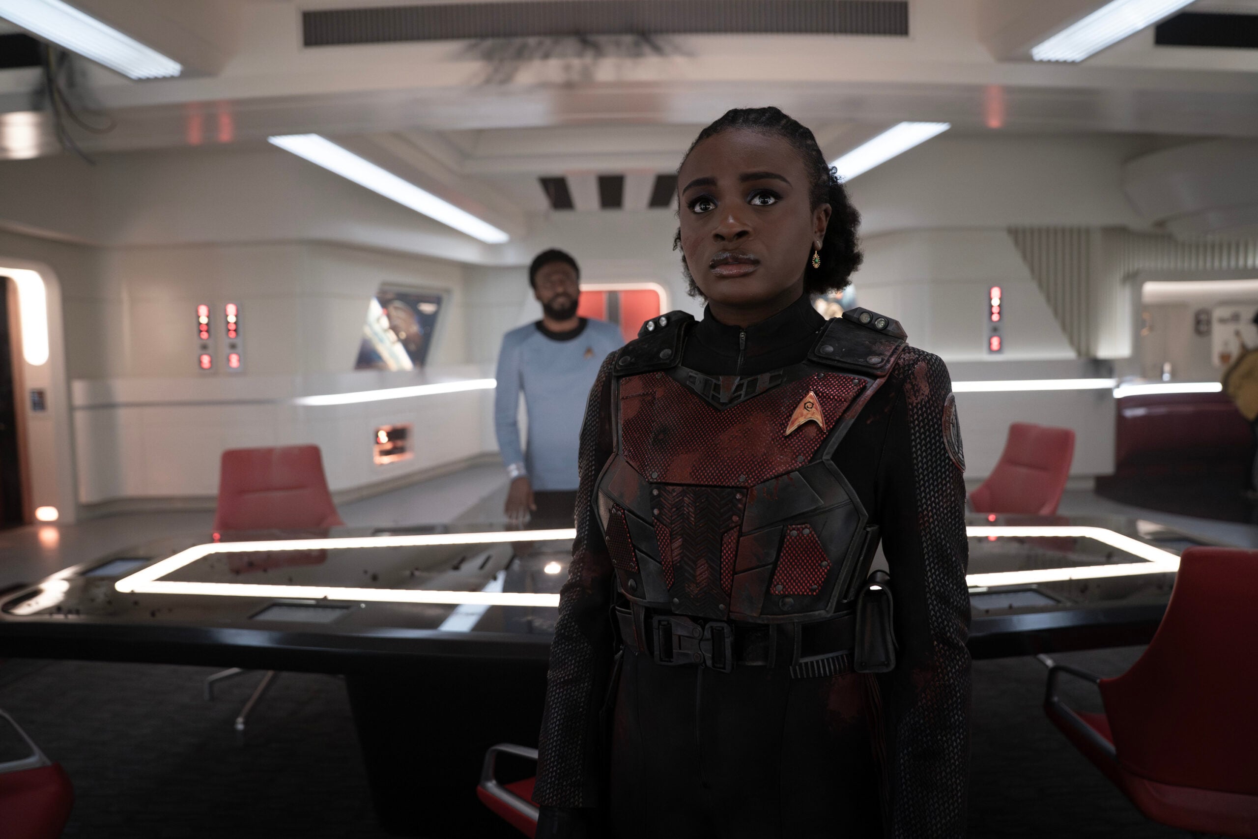 Celia Rose Gooding as Uhura on Star Trek: Strange New Worlds Season 3 Episode 7, "What Is Starfleet?"