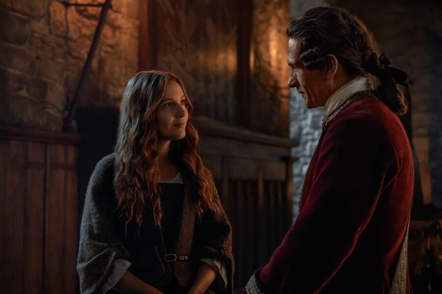 Outlander: Blood of my Blood 109 — Braemar, Left to Right: Harriet Slater (“Ellen MacKenzie”) and Simon Merrells (“Uncle Malcolm Grant”) | Tell-Tale TV Outlander: Blood of my Blood 109 — Braemar, Left to Right: Harriet Slater (“Ellen MacKenzie”) and Simon Merrells (“Uncle Malcolm Grant”)