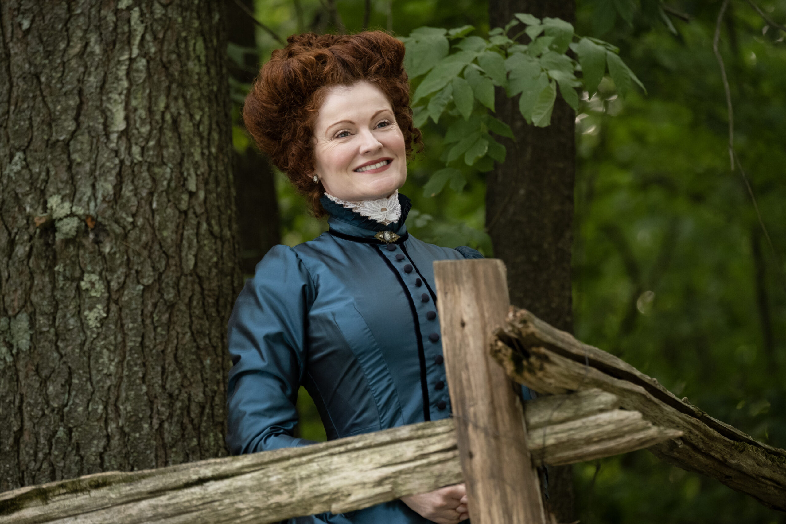 “Viking Wedding” – GHOSTS Season 5 Episode 2. Pictured (L-R): Rebecca Wisocky as Hetty. Photo: Bertrand Calmeau/CBS ©2025 CBS Broadcasting, Inc. All Rights Reserved.