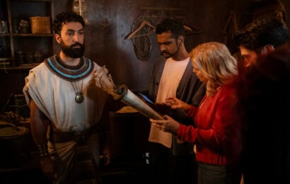 “Halloween 5: The Mummy” – GHOSTS. Pictured (L-R): Farhang Ghajar as Amunhotep, Utkarsh Ambudkar as Jay and Rose McIver as Samantha. Ghosts Season 5 Episode 3 Review: Halloween 5: The Mummy 