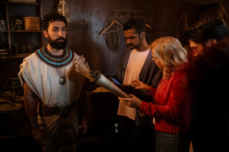 “Halloween 5: The Mummy” – GHOSTS. Pictured (L-R): Farhang Ghajar as Amunhotep, Utkarsh Ambudkar as Jay and Rose McIver as Samantha. Ghosts Season 5 Episode 3 Review: Halloween 5: The Mummy 