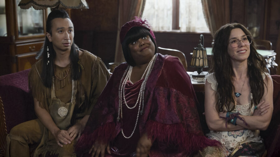 “Bring Your Daughter to Work Day” – GHOSTS. Pictured (L-R): Román Zaragoza as Sasappis, Danielle Pinnock as Alberta, and Sheila Carrasco as Flower. | Tell-Tale TV “Bring Your Daughter to Work Day” – GHOSTS. Pictured (L-R): Román Zaragoza as Sasappis, Danielle Pinnock as Alberta, and Sheila Carrasco as Flower.