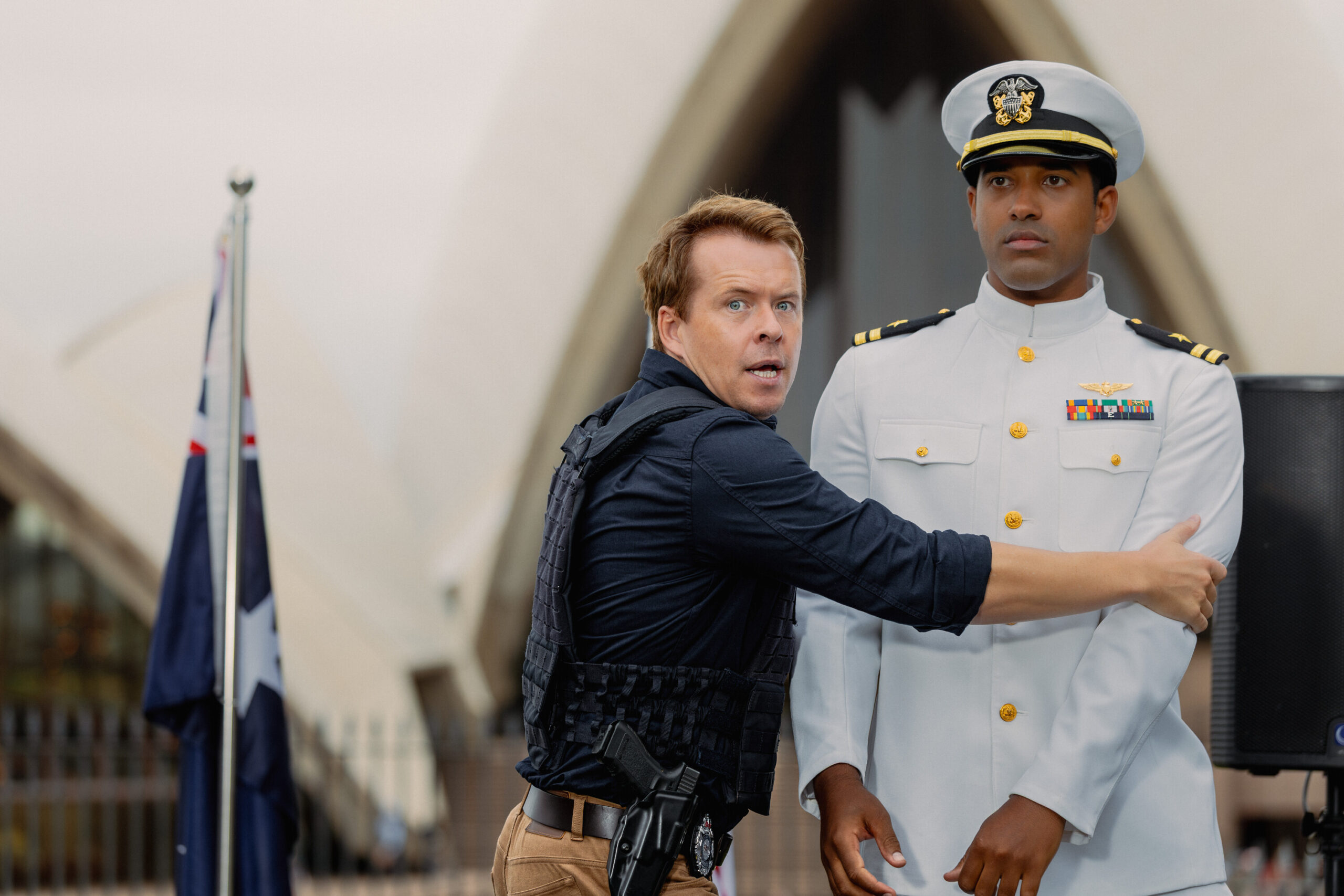 NCIS: Sydney Season 3 Episode 1, "Gut Instinct" -- Todd Lasance as AFP Liaison Officer Sergeant Jim 'JD' Dempsey and Damon Manns as Lt. Oscar Daniels