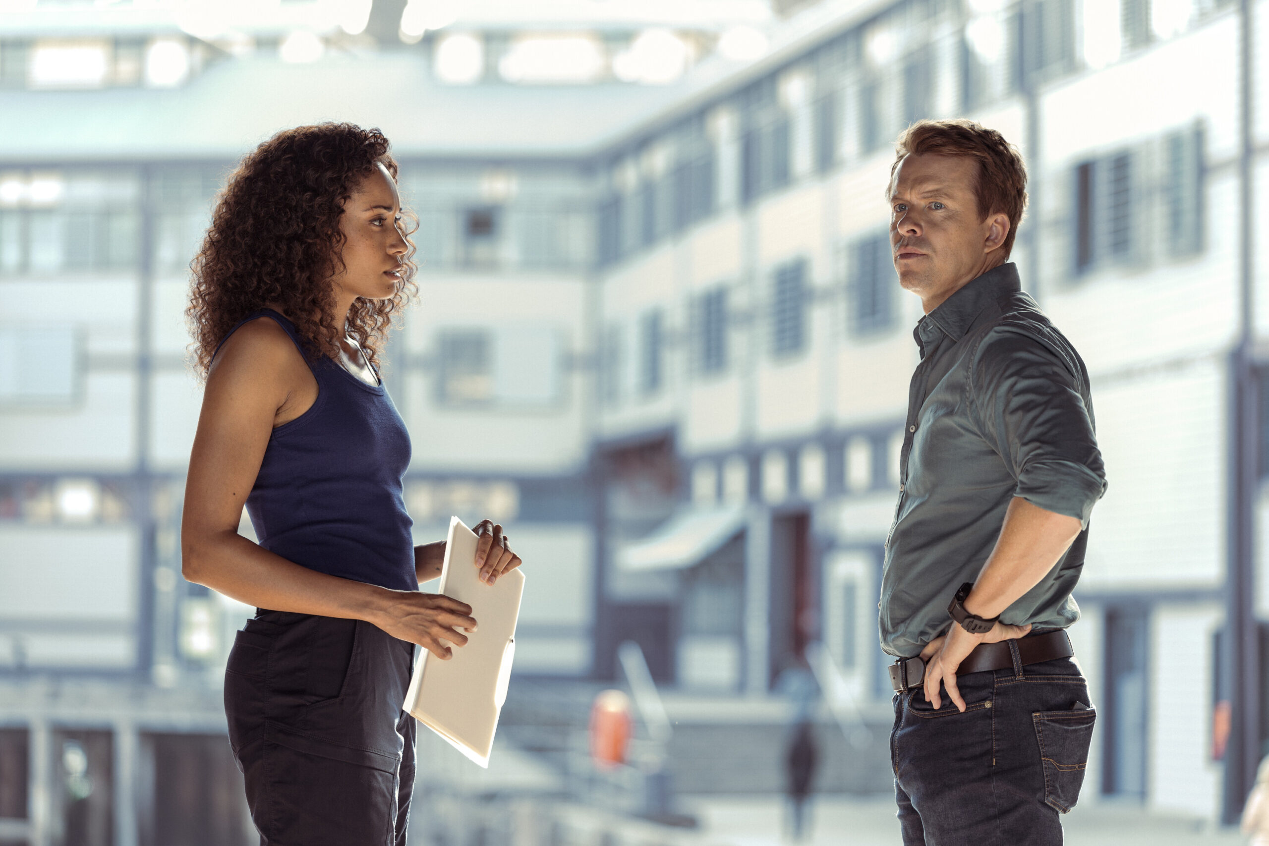 NCIS: Sydney Season 3 Episode 2, "True Blue" -- Olivia Swann as NCIS Special Agent Captain Michelle Mackey and Todd Lasance as AFP Liaison Officer Sergeant Jim 'JD' Dempsey