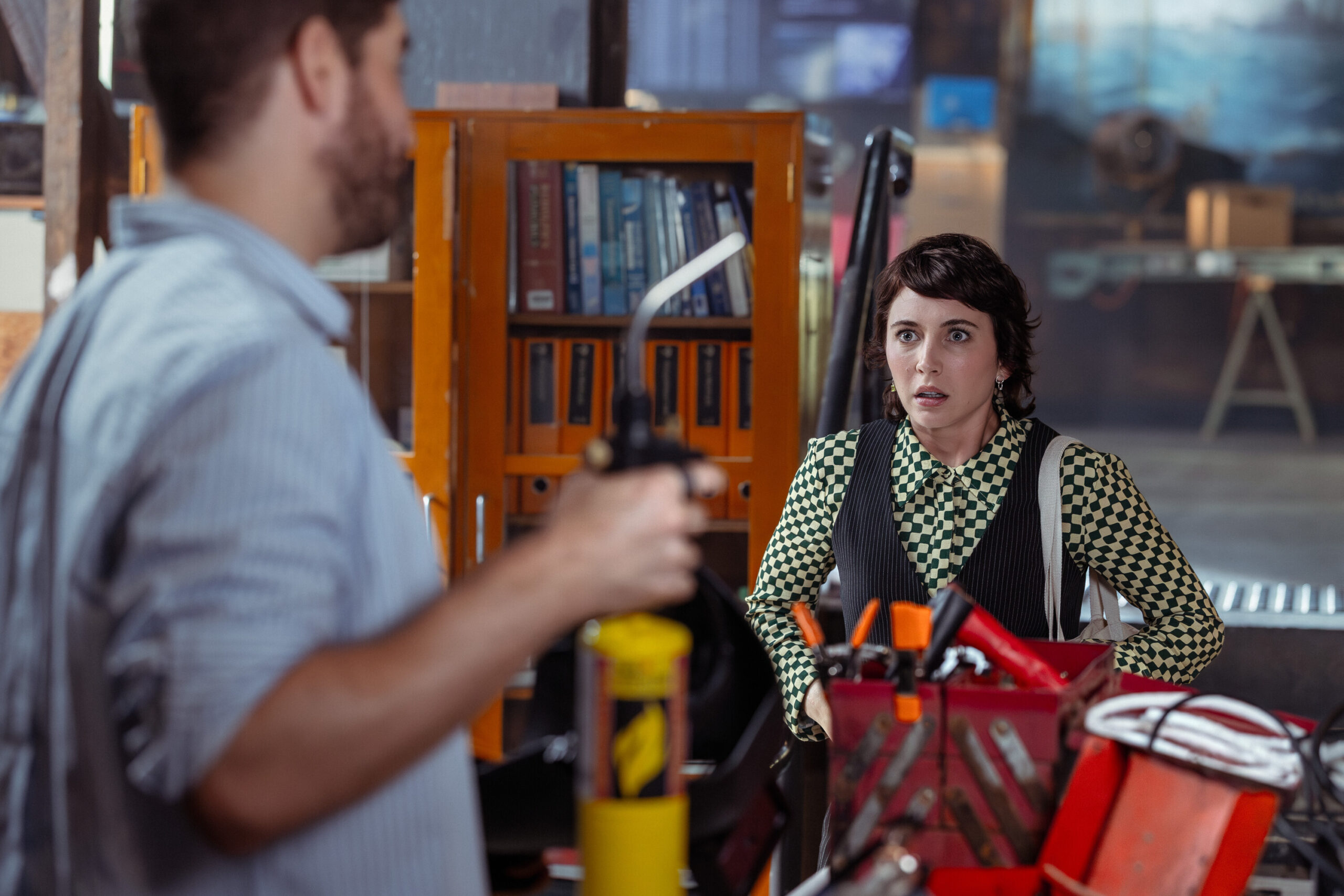 NCIS: Sydney Season 3, Episode 3, "Lost In Translation" -- Claude Jabbour as Travis “Trigger” Riggs and Mavournee Hazel as Forensic Pathologist Bluebird 'Blue' Gleeson