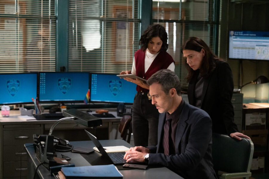 Law & Order - Season 25 | Tell-Tale TV Law & Order Season 25 Episode 3, "White Lies" - (l-r) Connie Shi as Detective Violet Yee, Reid Scott as Detective Vincent Riley, and Maura Tierney as Lieutenant Jessica Brady
