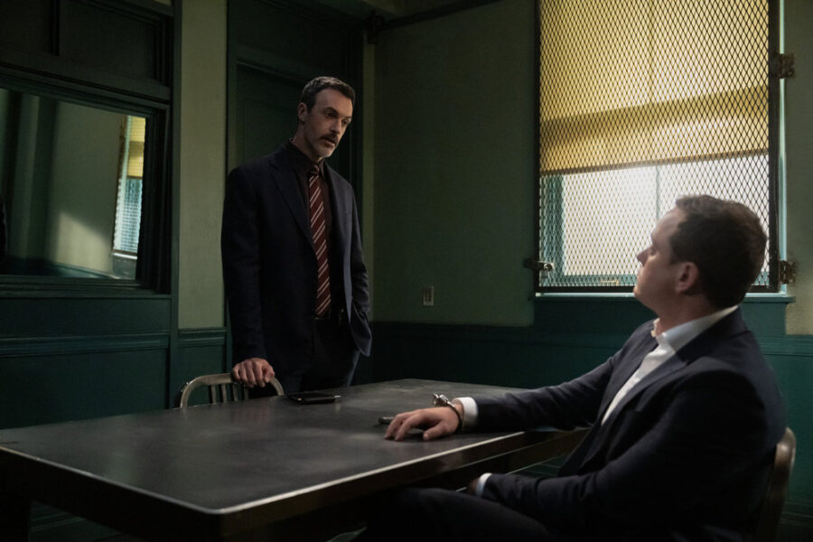 Law & Order Season 25 Episode 5, "Two and Twenty" - (l-r) Reid Scott as Detective Vincent Riley and Patrick Voss Davis as Nick Rossi